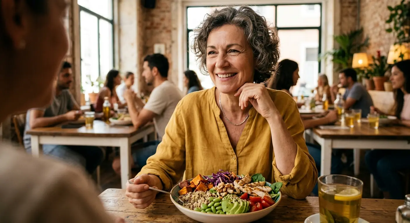 Person enjoying a meal comfortably