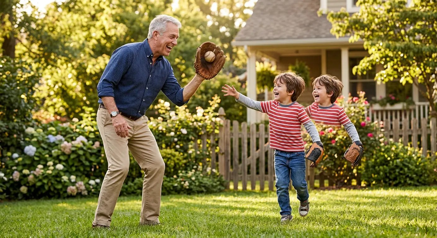 Tom playing catch with grandson Lucas