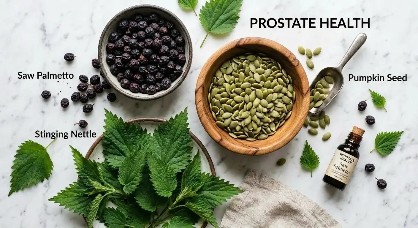Plant-based compounds: saw palmetto, pumpkin seed, stinging nettle